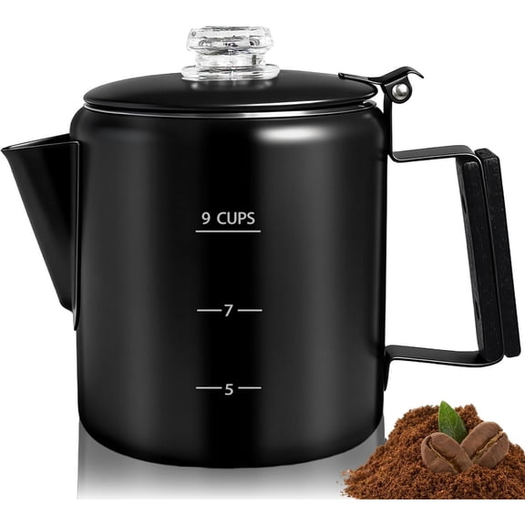 9 Cup Percolator 304 Stainless Steel Coffee Pot Coffee Maker Coffee Machine with Solid  Handle Transparent Knob Stovetop Greca Mocha for Induction  and Camping 1500ml 50.7oz Black