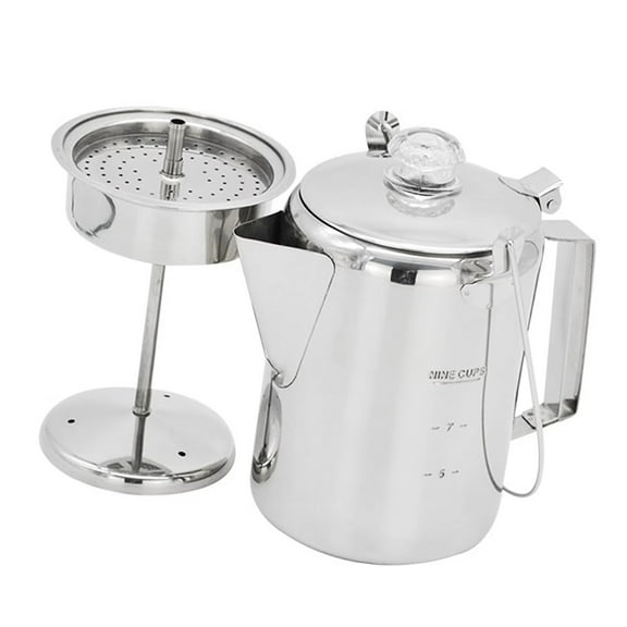 9 Cup Stainless Steel Percolator Large Capacity Coffee Pots Hinged Lid Coffee Maker for Camping and Home Kitchens Use