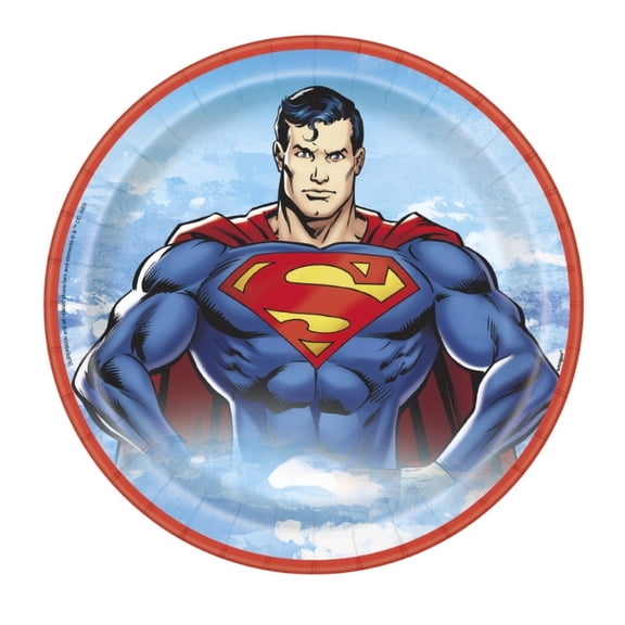 9" DC Comics Superman Party Disposable Paper Dinner Plates 8 Count.