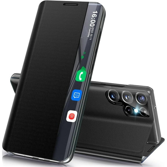 9 DIGITAL Leather Flip Cell Phone Case for Samsung Galaxy S24 Ultra, Black