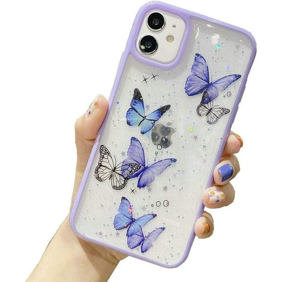 9 DIGITAL Shockproof Butterfly Silicone Back Cover Cell Phone Case for Apple iPhone 11, Purple