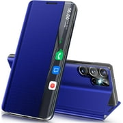 9 DIGITAL Shockproof Leather Flip Cell Phone Case for Samsung Galaxy S24 Ultra, Blue
