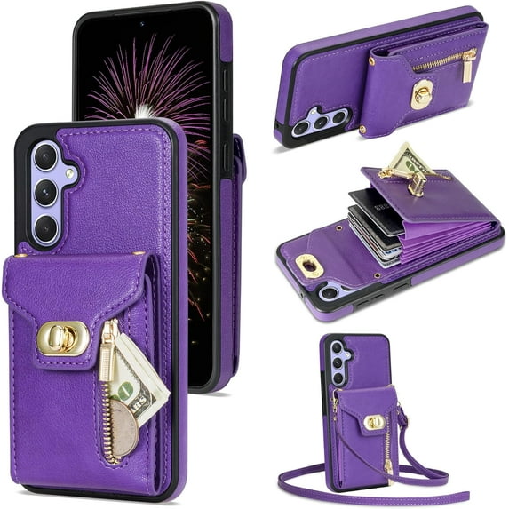 9 DIGITAL Wallet Case with Crossbody Strap for Samsung Galaxy A14/M14 5G, Purple