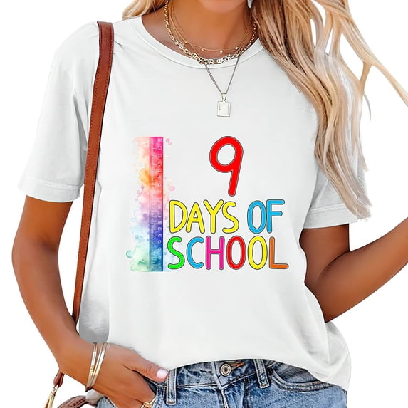 9 Day of School Teacher Back To School Student Women's Graphic Tee - Fashionable Short Sleeve Shirt with Unique Chest Design