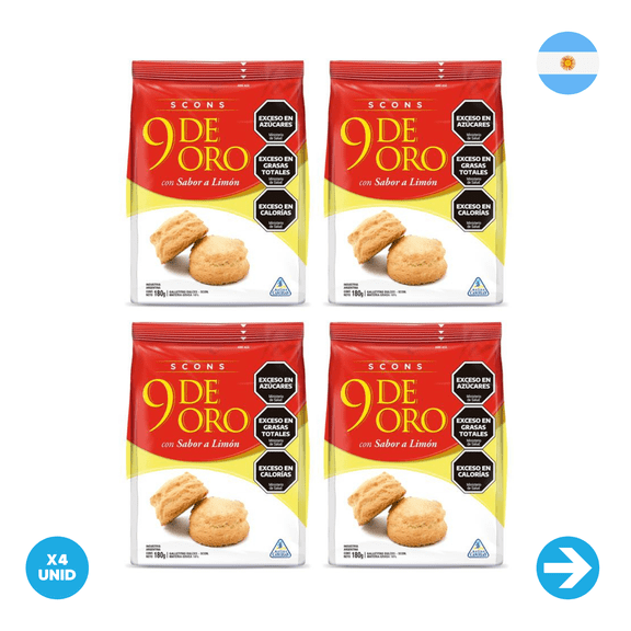 9 De Oro - Scones Sabor Limn 180g x4 Unid
