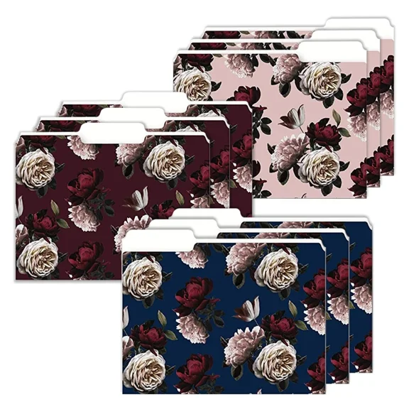 9 Decorative File Folders For Women Navy Moody Flowers Cute Design - Colore...