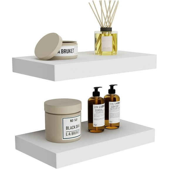 9" Deep White Wall Mounted Shelving Set of 2, Wall Wall Shelves for Bathroom, Living Room, Bedroom, Modern Home Decor, 16" W x 9" D x 2" H