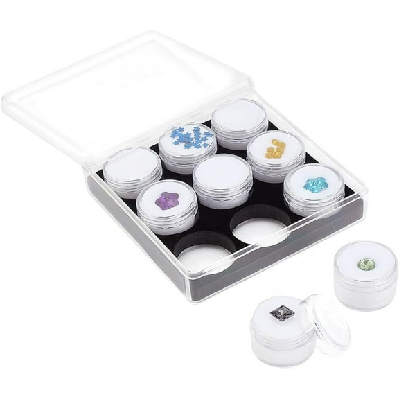 9 Diamond Organizer Gems Storage Container Diamond Ring Display Box Case Container Cylinder Beads Holder with Clear Lids White Velvet Inside for Coins 0.98inch diy