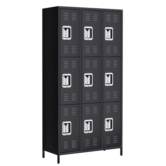 9-Door Metal Locker with Lock, 71H Multi-Use Storage Locker for Employees, School, Office, Gym, Home, Garage, Industrial - Assembly Required