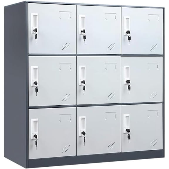 9 Door Metal Storage Locker Cabinet for Office, Home, Gym, School, Steel Cabinet to Storage File, Toys, Shoes and Sports Equipment, Locker Organizer for Gym Office Bedroom (9 Door, Grey)