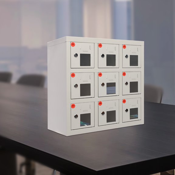 9-Door Mobile Phone Charging Locker, Secure Cell Phone Storage Cabinet with Individual Outlets & Anti-Interlocking Locks, Cold-Rolled Steel Charging Station for Schools, Offices, Factories