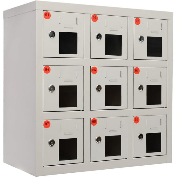 9-Door Mobile Phone Storage Cabinet, Cell Phone Locker with Charging Station, Cell Mobile Phone Steel Locker with Acrylic Window, Ideal for Office Classroom Conference Rooms