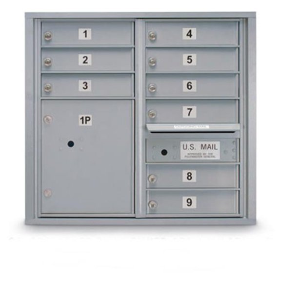 9 Door Standard 4C Mailbox with 1 Parcel Locker - Silver