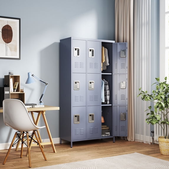 9 Door Storage Locker 72 Inch Metal with Lock for Employees, Home Gym, Office, School, Garage,Gray