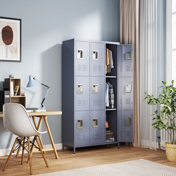 9 Door Storage Locker 72 Inch Metal with Lock for Employees, Home Gym, Office, School, Garage,Gray