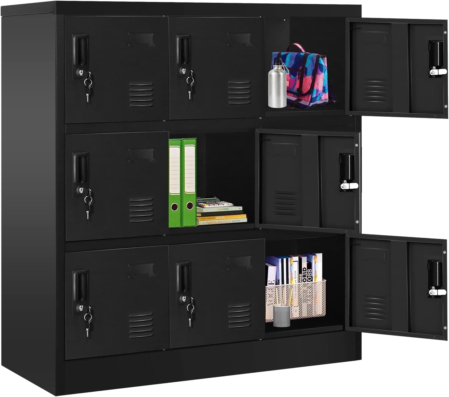 9 Doors Metal Locker Storage Cabinet for Home Office, School, Classroom, Gym (Black)