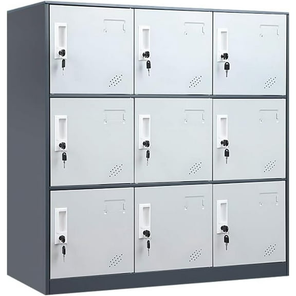 9 Doors Metal Storage Cabinet with Card Slot, Organizer,Shoes and Bags Steel Locker for Office, Home, Bank, School, Gym