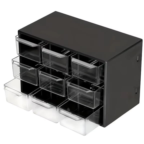 9-Drawer Desktop Organizer, Transparent Plastic Small Parts Storage Box for Office, Study Desk and Wall Mount