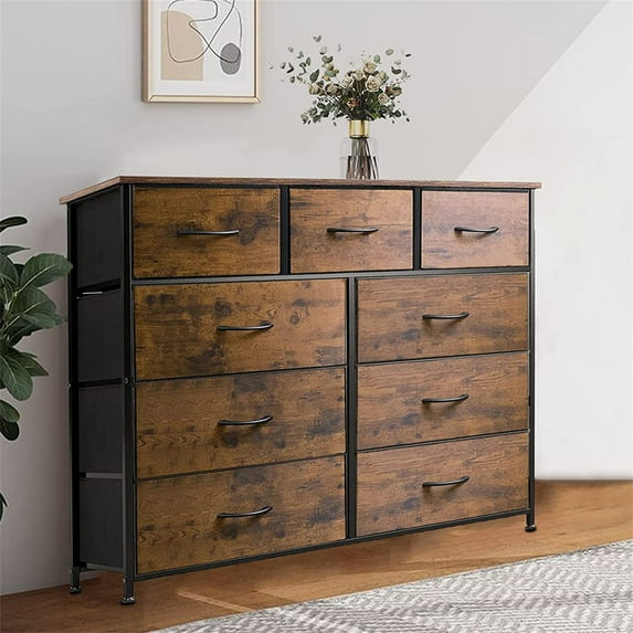 9-Drawer Dresser,40''H x 40''L x 12''W Tall Fabric Dresser, Storage Organizer Unit With Wide Chest Bins for Closet, Bedroom, Sutdy,Entryway,Hallway, Nursery(9-Drawer Tiger Stripes)