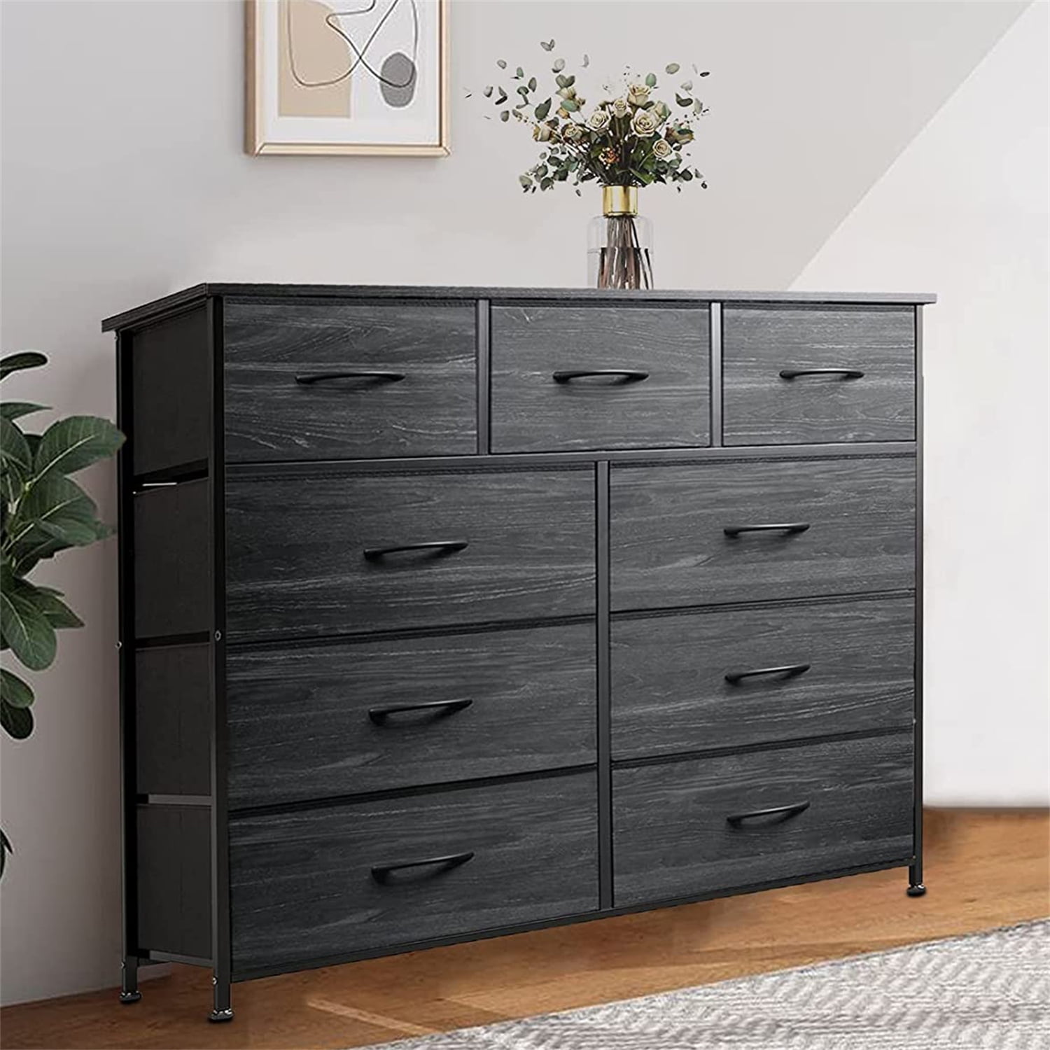 9-Drawer Dresser,40''H x 40''L x 12''W Tall Fabric Dresser, Storage Organizer Unit With Wide Chest Bins for Closet, Bedroom, Sutdy，Entryway，Hallway, Nursery（Wood Grain）