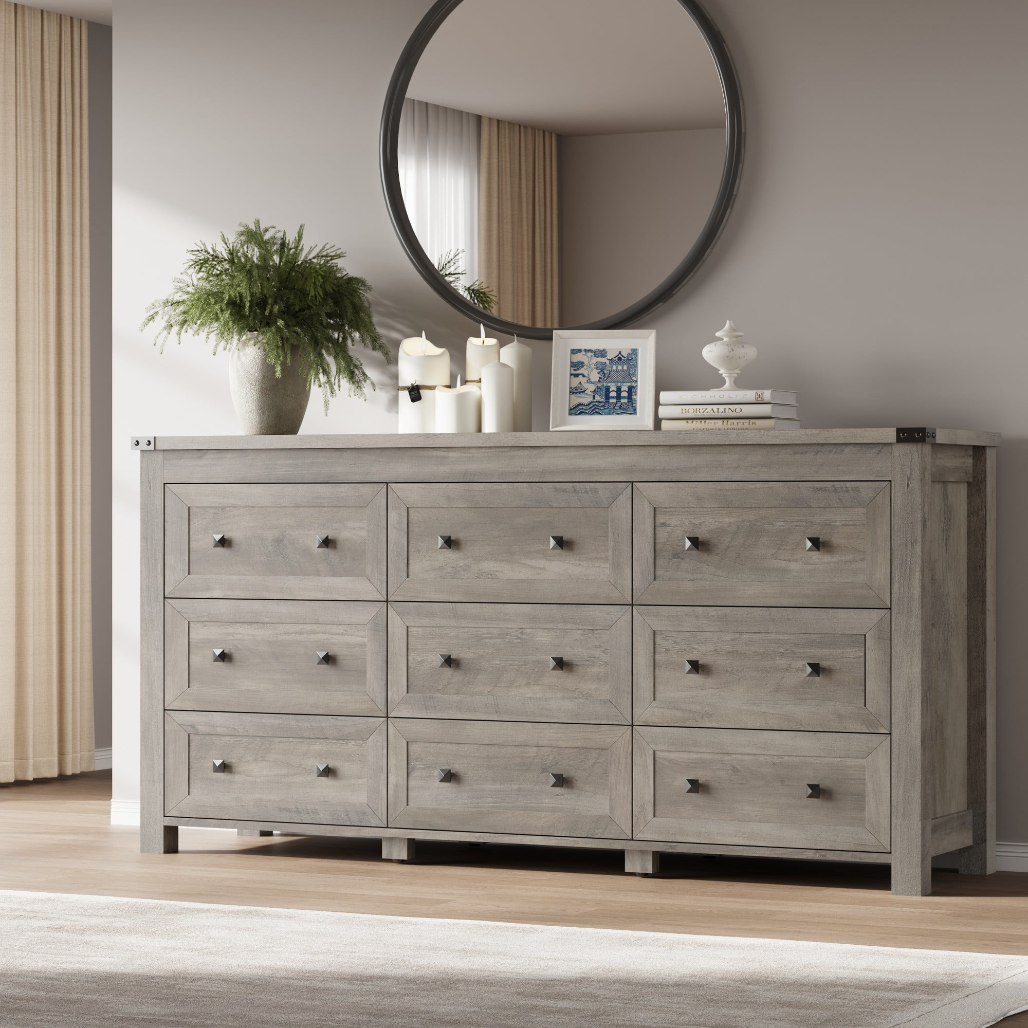 9-Drawer Dresser for Bedroom, Modern Wide Chest of Drawers, Wooden Storage Organizer for Closet, Living Room, Entryway, Home Office, Dresser with Ample Storage