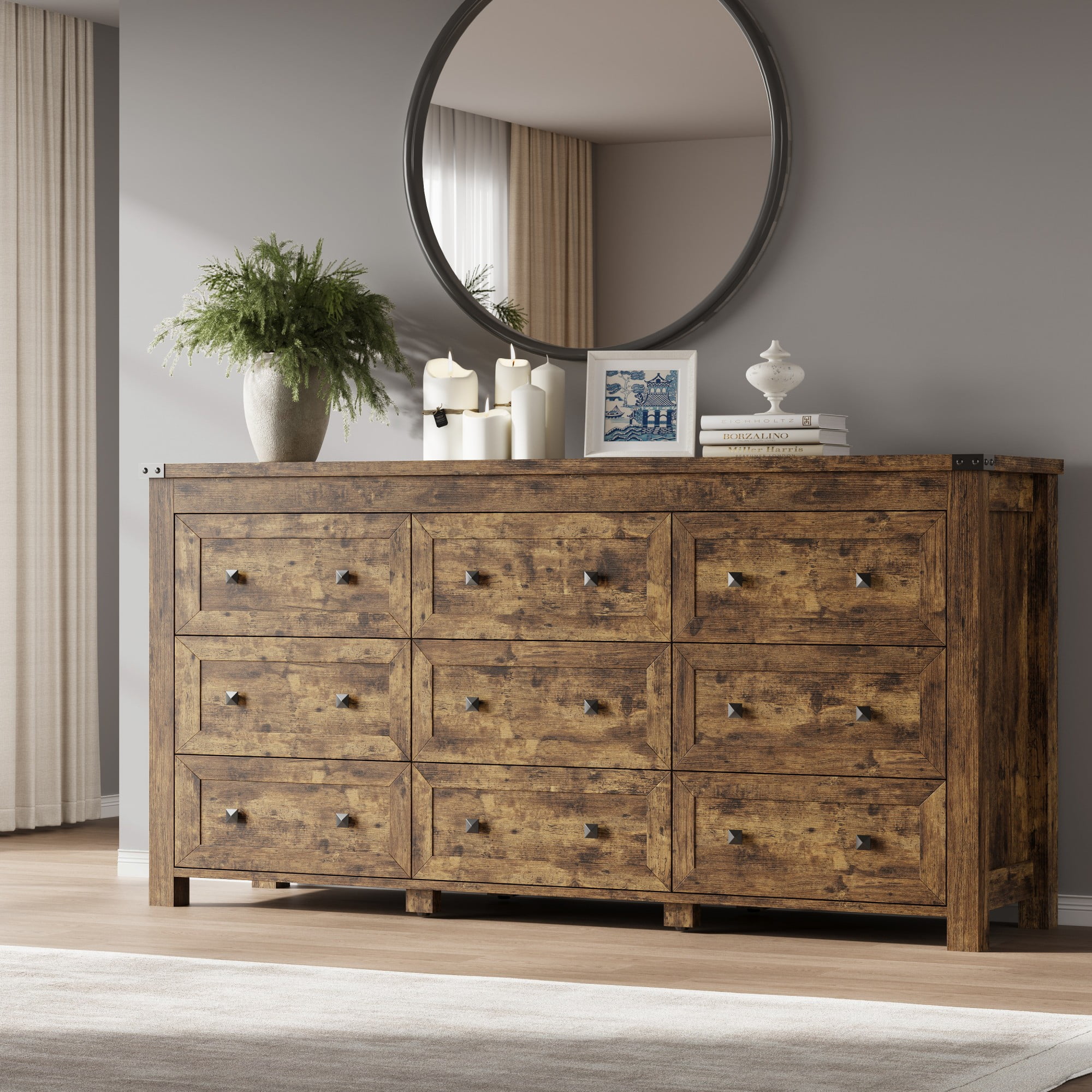 9-Drawer Dresser for Bedroom, Modern Wide Chest of Drawers, Wooden Storage Organizer for Closet, Living Room, Entryway, Home Office, Dresser with Ample Storage