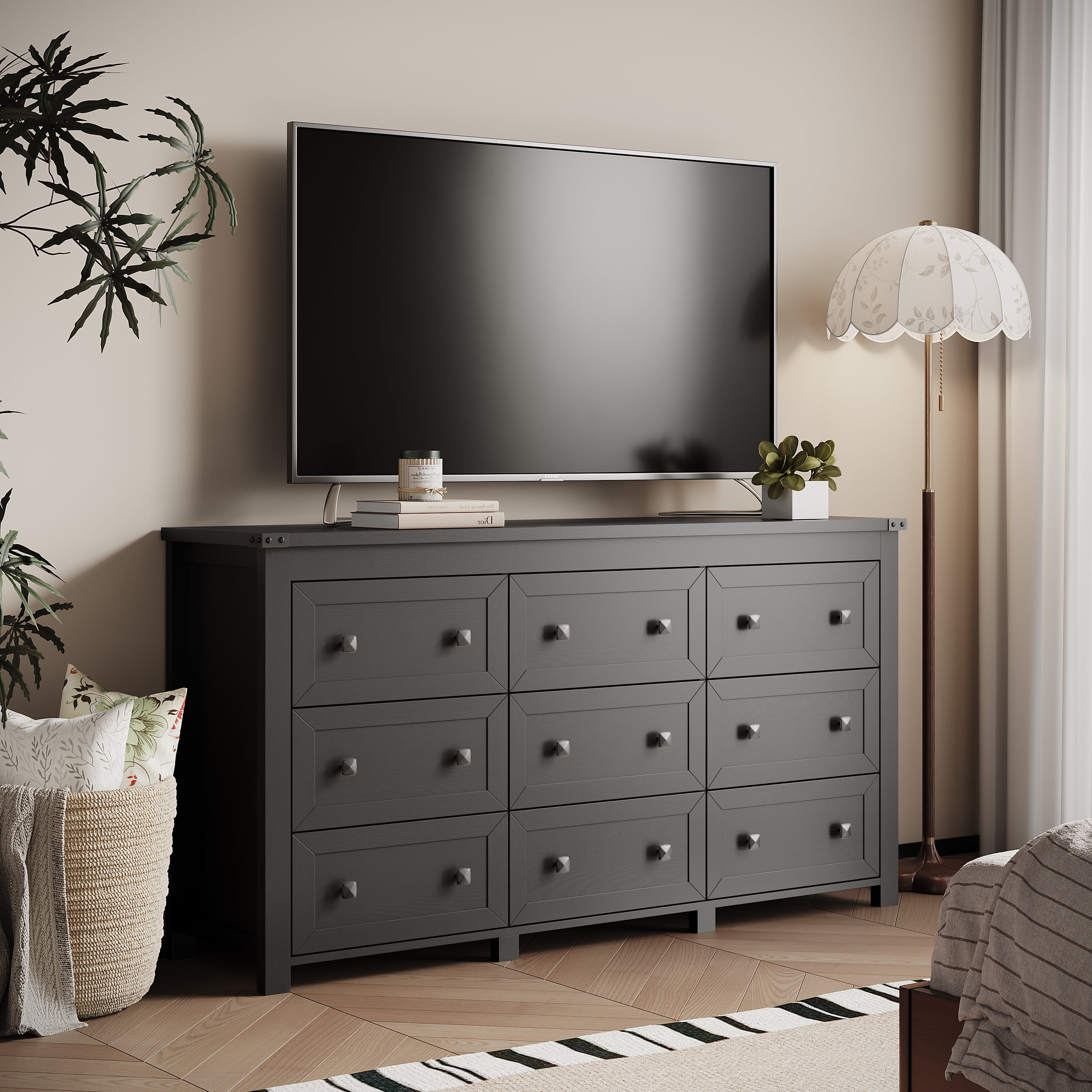 9-Drawer Dresser for Bedroom, Modern Wide Chest of Drawers, Wooden Storage Organizer for Closet, Living Room, Entryway, Home Office, Dresser with Ample Storage