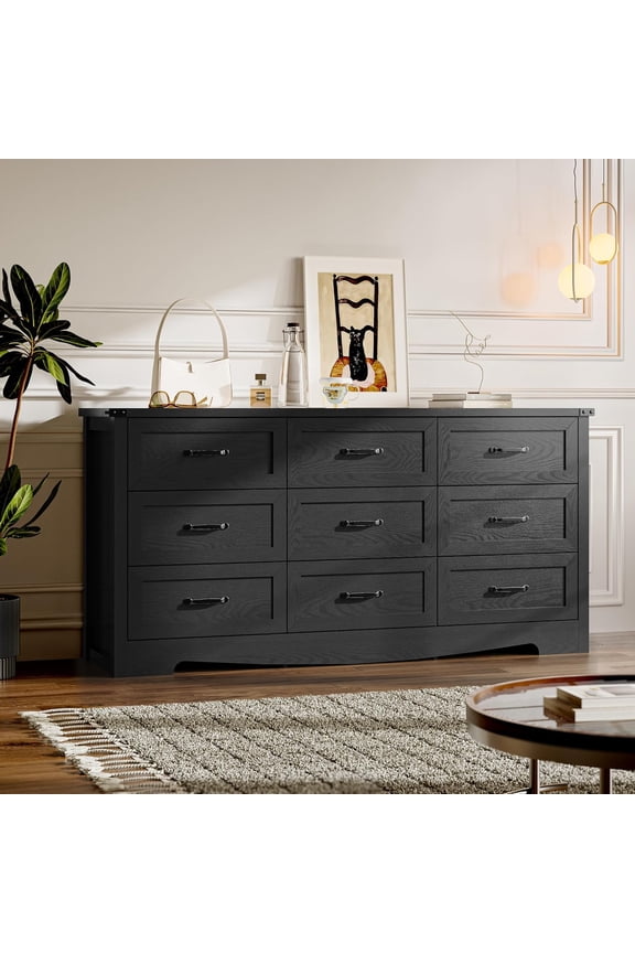 9-Drawer Dresser for Bedroom, Modern Wooden Chest of Drawers with Metal Handles, Anti-Tipping Design, Sturdy and Stable Storage Organizer for Living Room, Entryway, Home Office