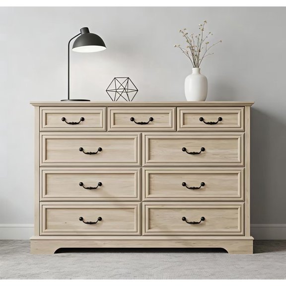 9 Drawer Dresser for Bedroom, Natural Oak Rustic Chest of Drawers with Ample Storage Space, Solid Wood Look & Metal Handles, Clothes Storage Organizer for Home, Entryway and Living Room