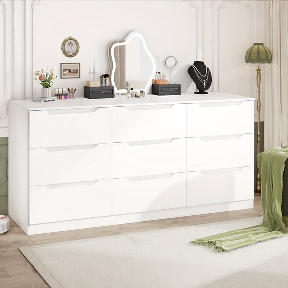 9-Drawer Dresser, Black & White Chest of Drawers, Storage Cabinet for Bedroom, Living Room, Hallway, Entryway, Office