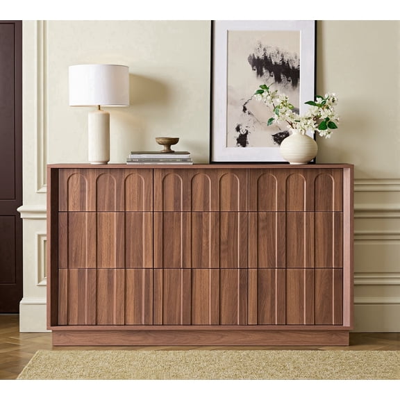 Wetalus 9 Drawer Mid-Century Dresser, 55" Wood Chest of Drawers, Storage Organizer for Bedroom,Walnut