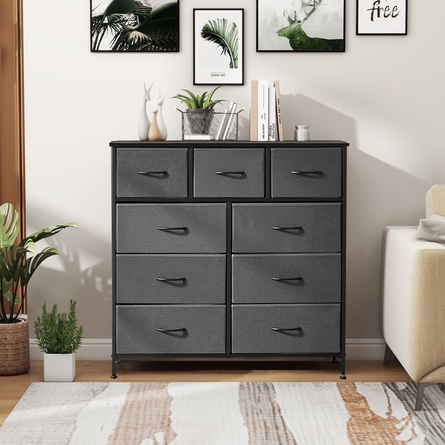 9 Drawer Dresser, Wide Chest Of Drawers Nightstand Storage Tower ...