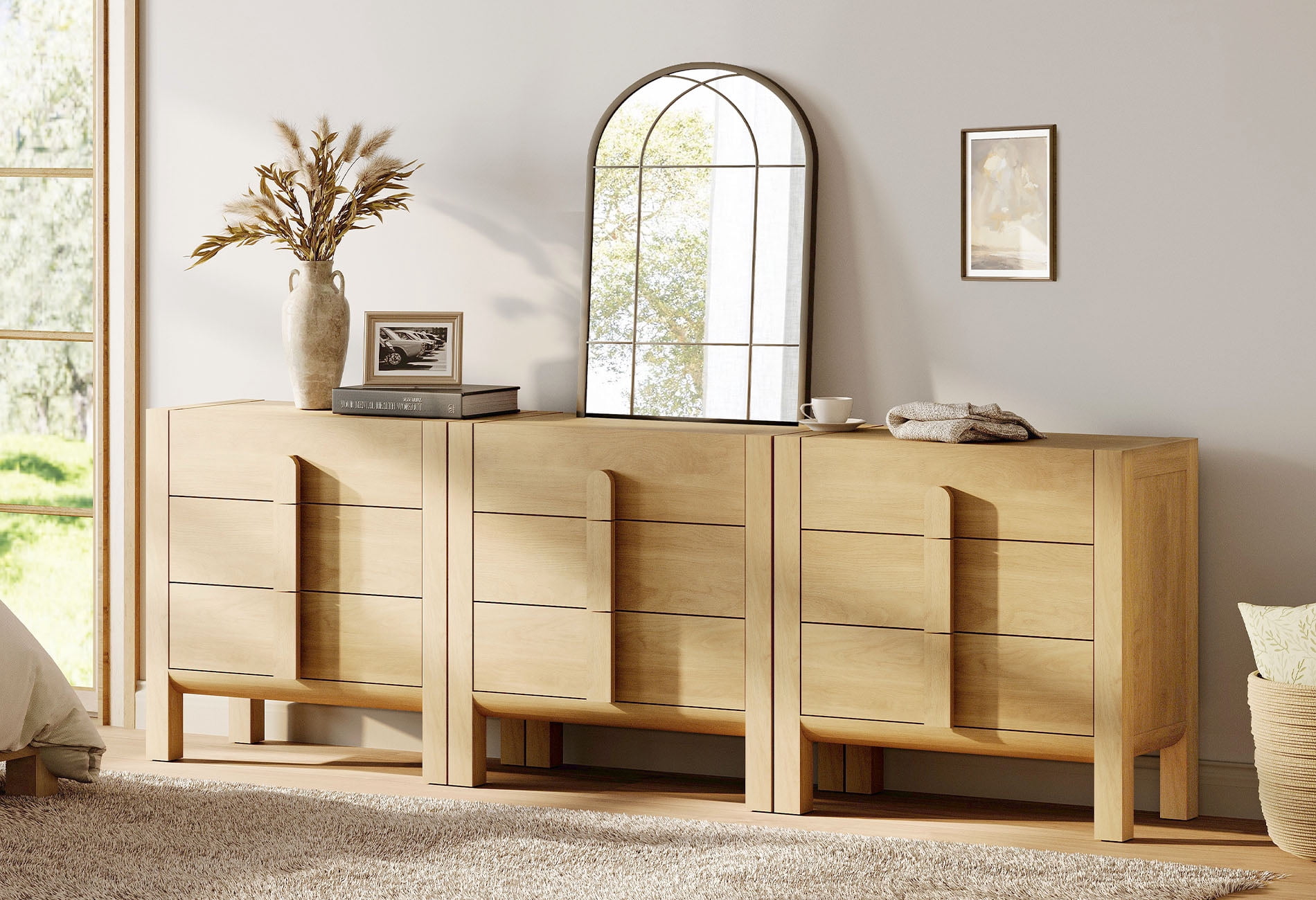 9 Drawer Dresser for Bedroom, Mid-Century Modern Chest of Drawers with Storage,Wooden 3-In-1 Dresser for Living Room, Bedroom, Entryway