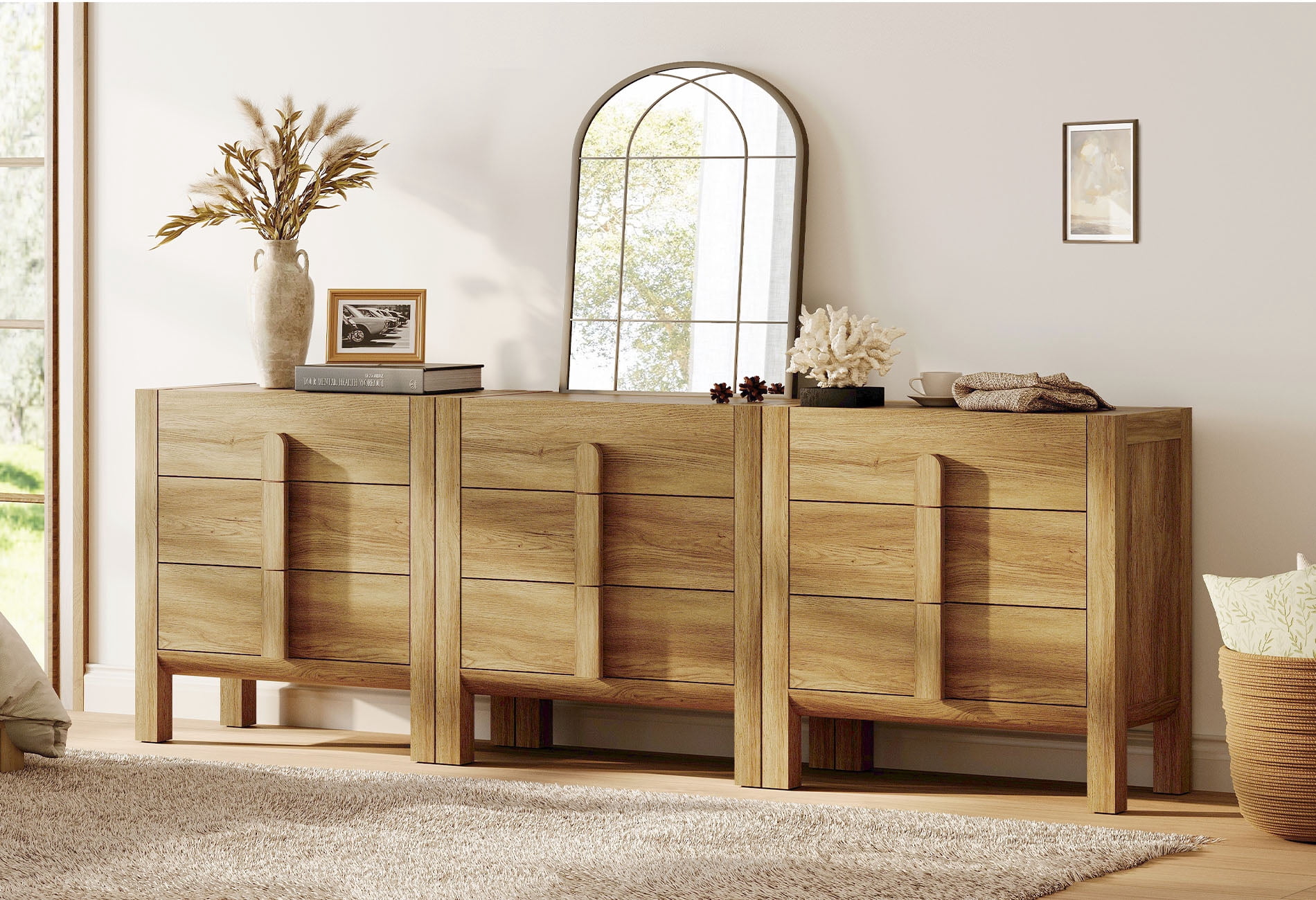 9 Drawer Dresser for Bedroom, Mid-Century Modern Chest of Drawers with Storage,Wooden 3-In-1 Dresser for Living Room, Bedroom, Entryway