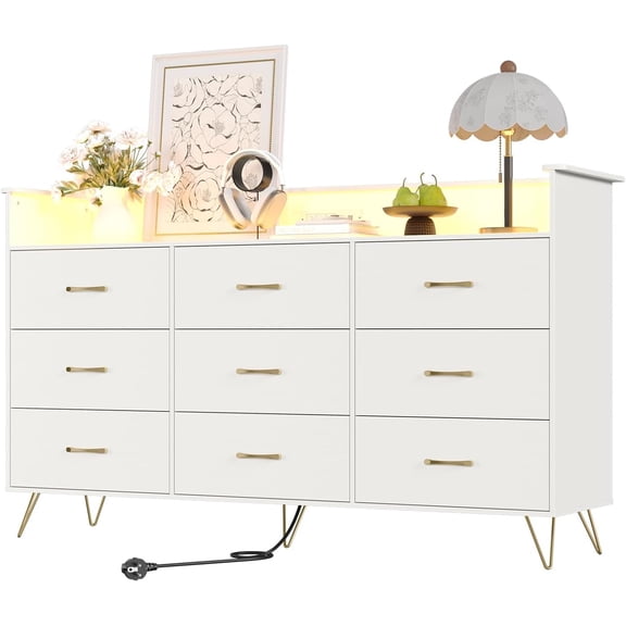 9-Drawer Dresser with LED Lights and Charging Station App-Controlled RGB Modern Storage Chest 36.6x62.8x16.7 in