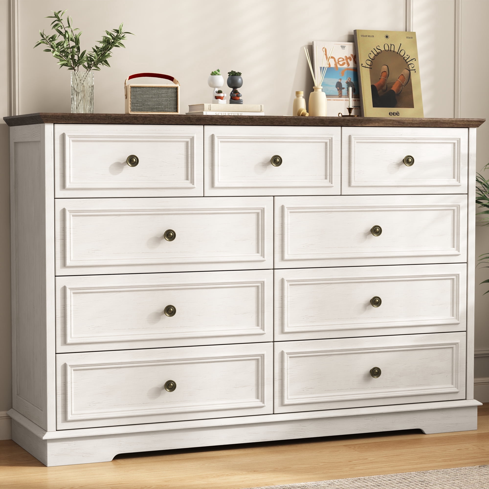 white 9 drawer dresser Dresser, 63" Large Deep Chest of Drawers, Wooden Storage Cabinet with 9 Drawers for Bedroom - Bed Bath & Beyond lined Top Drawer 9 Drawer Dresser - White