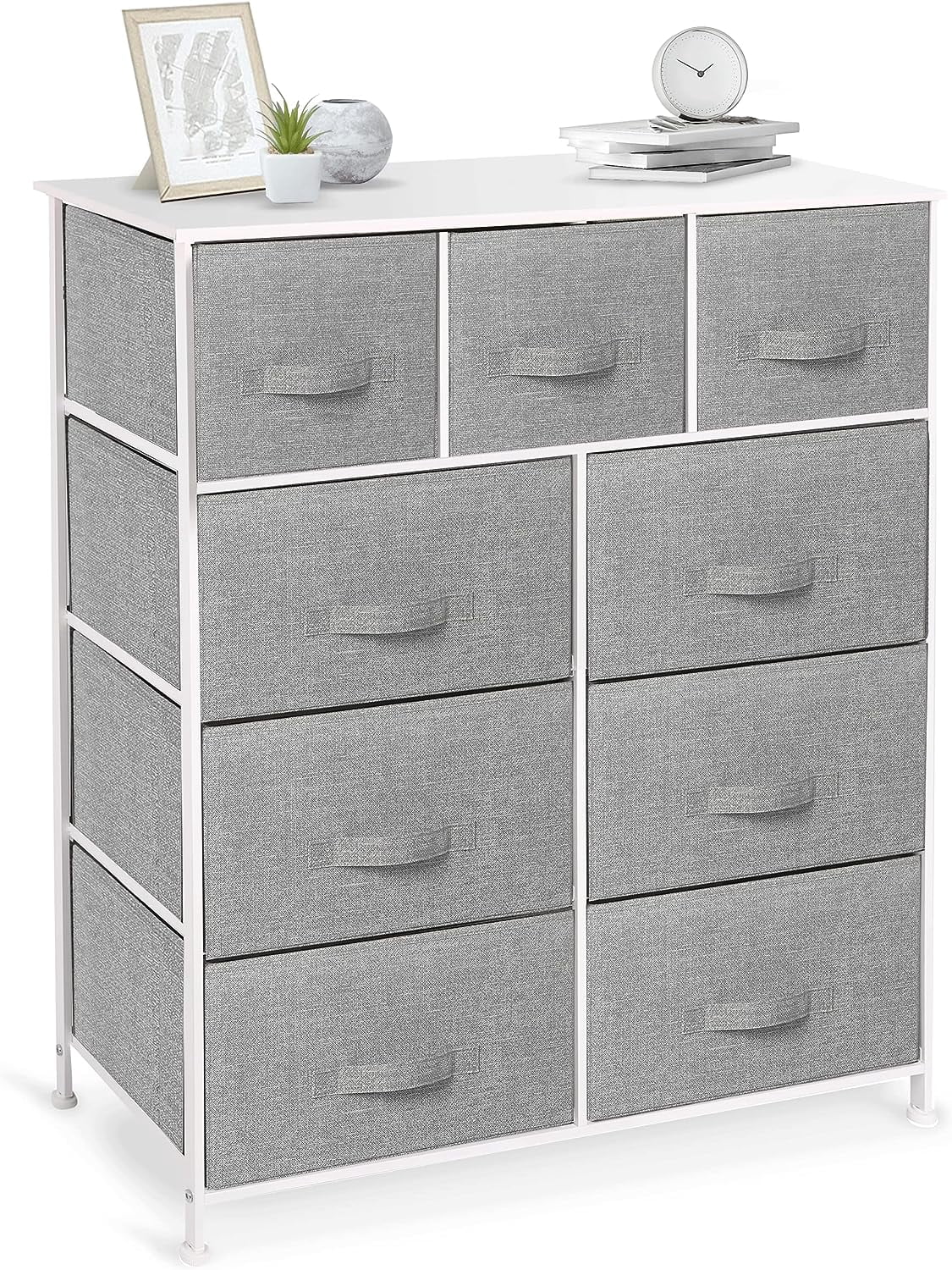 9-Drawer Fabric Dresser Organizer, Light Grey | Closet Organizer Unit ...