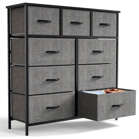 9-Drawer Fabric Dresser with Metal Frame - Space-Saving Storage for Bedroom, Bathroom & Entryway - Smooth Wood Top, Multi-Functional Organizer