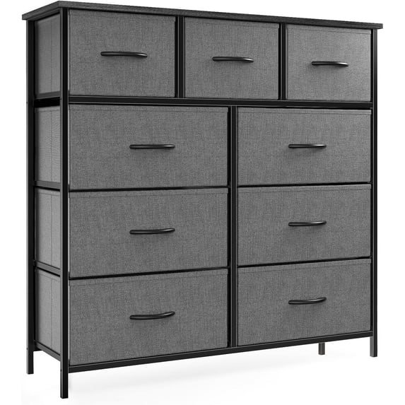 ACCVER 9-Drawer Fabric Dresser with Wood Top & Metal Frame, Closet and Chest for Bedroom, Clothes Storage Organizer, for Living Room, Apartment,Grey