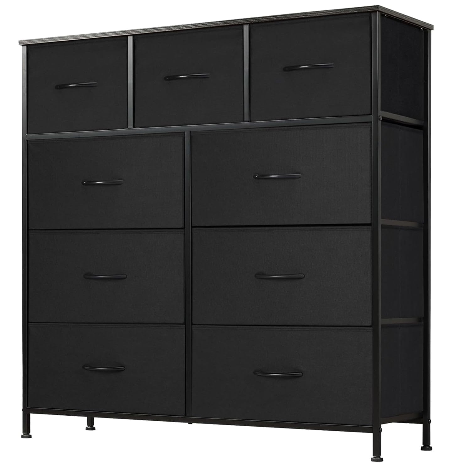 Taoset 9-Drawer Fabric Dresser with Wood Top - Compact Storage Organizer for Adult for Bedroom, Closet, Black