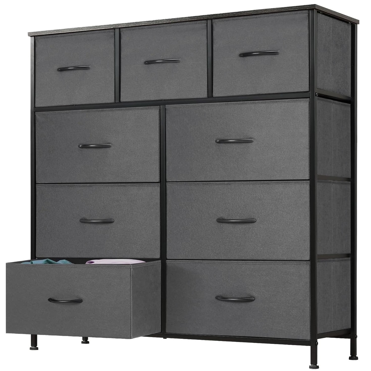 9-Drawer Fabric Dresser with Wood Top - Compact Storage Organizer for ...