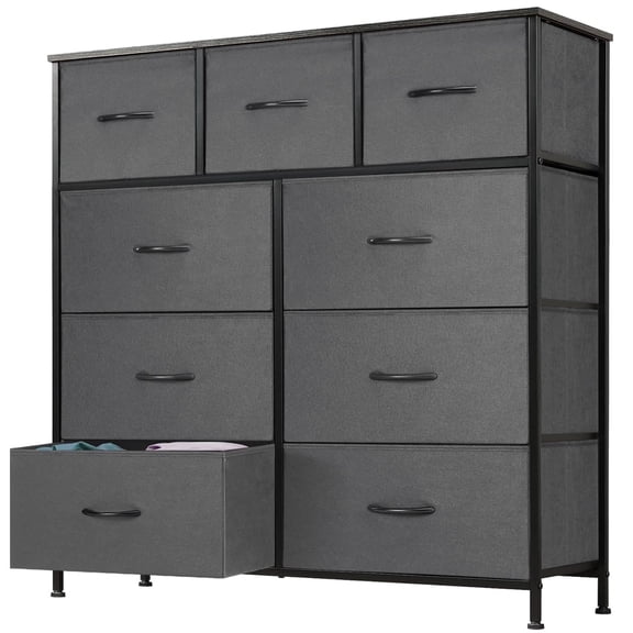 9-Drawer Fabric Dresser with Wood Top - Compact Storage Organizer for Bedroom, Closet, Grey