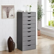 9-Drawer Office Rolling File Storage Cabinet, Mobile Desk Filing Drawer Chest Unit, Wooden Craft Storage for Home, Office Grey