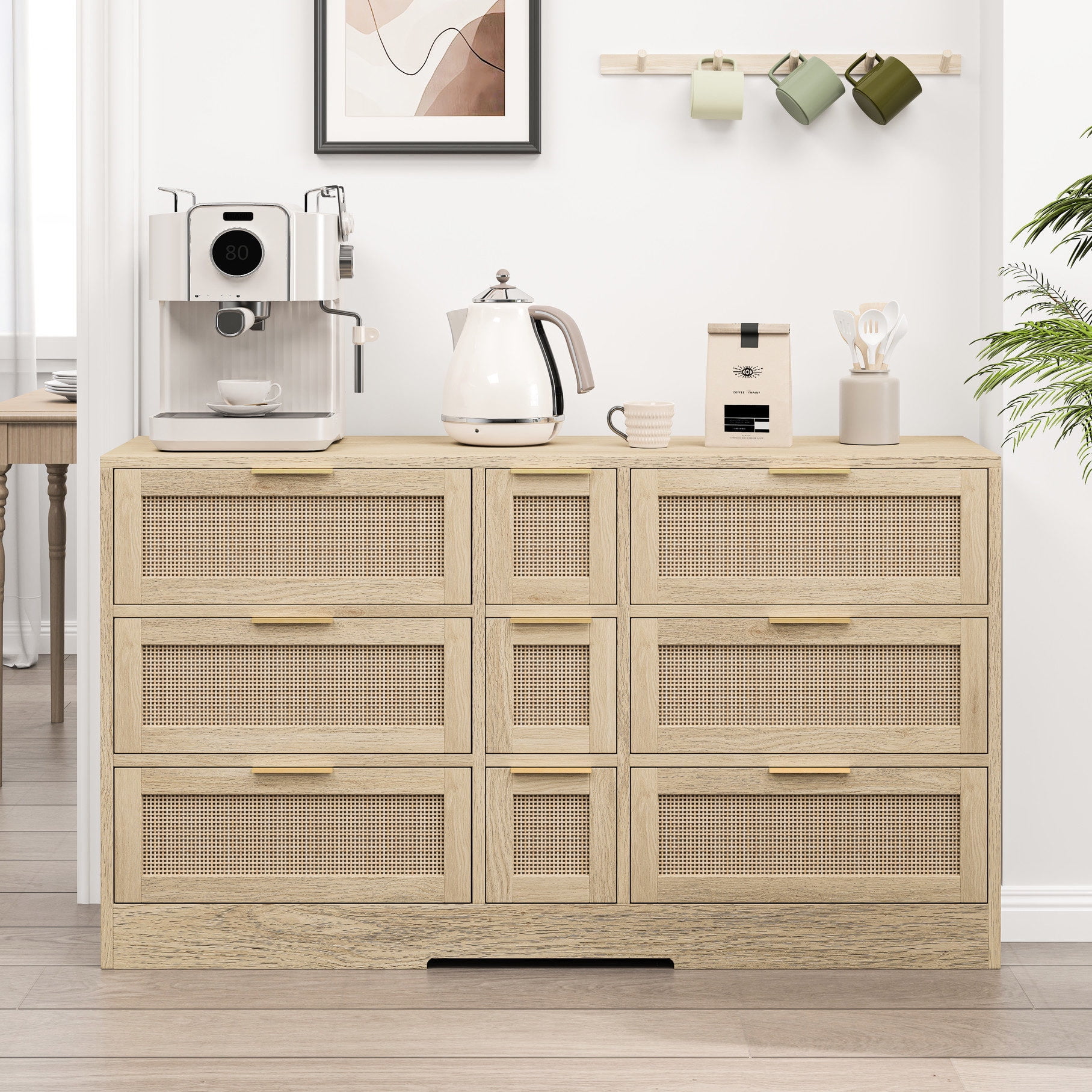 9-Drawer Rattan Storage Unit with Golden Handles / Keep Spaces Tidy in ...