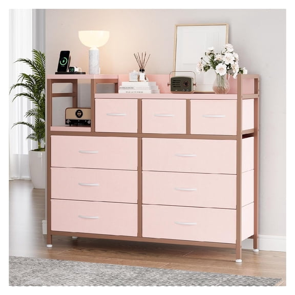 9-Drawer Storage Dresser - Multi-Functional Bedroom TV Stand with Built-in USB Charging Station, Tall Chest Organizer for Closet, Kids Room, Apartments & Small Spaces - Modern Wood Dresser with Ample