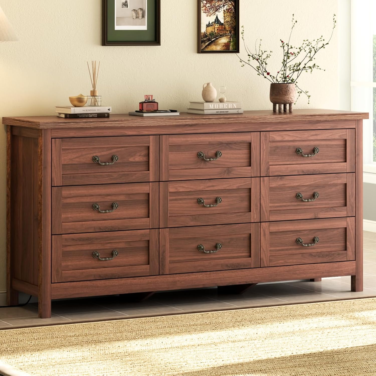9 Drawer Triple Dresser for Bedroom, 63" Dresser TV Stand for TVs up to 75",Wide Chest of Drawers,Large Storage Long Dressers Organizer with Vintage ... 9 Drawer Triple Dresser for Bedroom, 63" Dresser TV Stand for TVs up to 75",Wide Chest of Drawers,Large Storage Long Dressers Organizer with Vintage ...