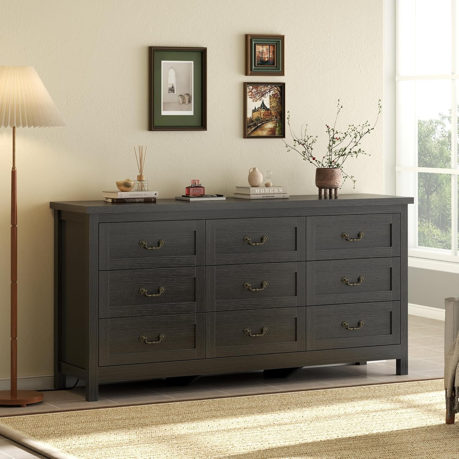 9 Drawer Triple Dresser for Bedroom, 63" Dresser TV Stand for TVs up to 75",Wide Chest of Drawers,Large Storage Long Dressers Organizer with Vintage ... 9 Drawer Triple Dresser for Bedroom, 63" Dresser TV Stand for TVs up to 75",Wide Chest of Drawers,Large Storage Long Dressers Organizer with Vintage ...