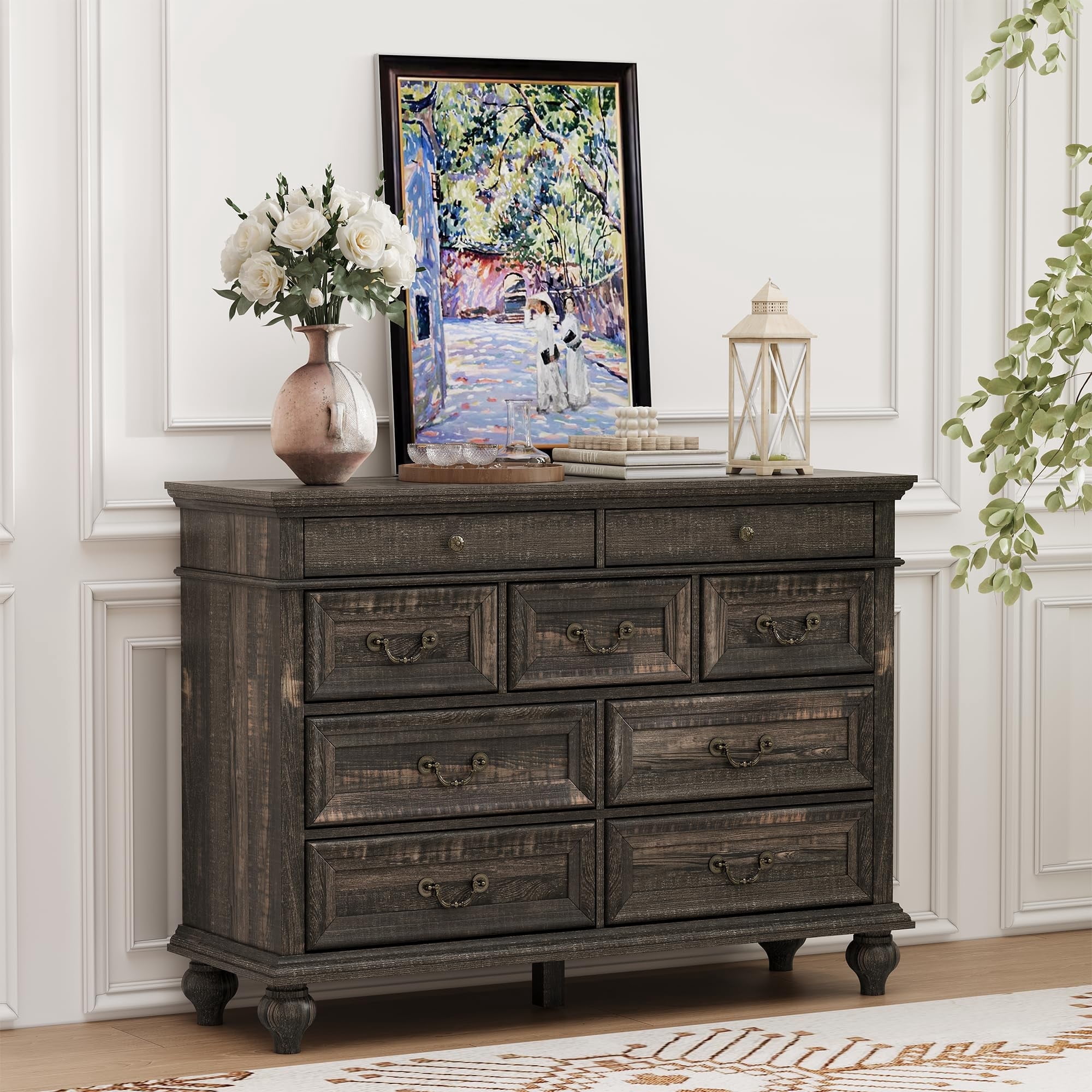 Brafabhome Mid Century Wood 9 Drawers Dresser for Bedroom, 47" Wide ...