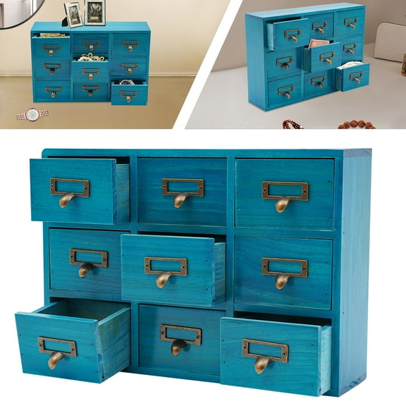 9 Drawers Apothecary Cabinet Apothecary Chest Cabinet Catalog Herb Storage Box for Living Room, Dresser