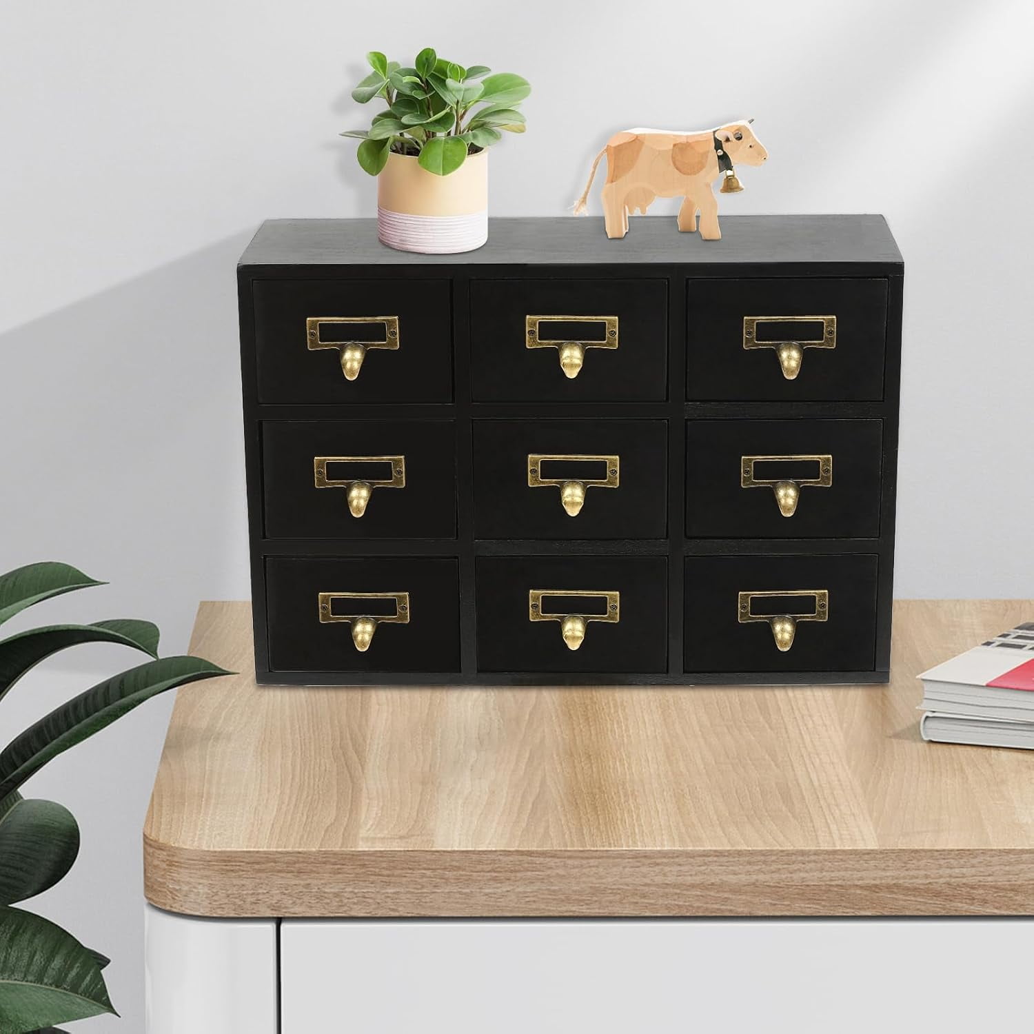 9 Drawers Apothecary Wooden Desk Drawer Organizer Vintage